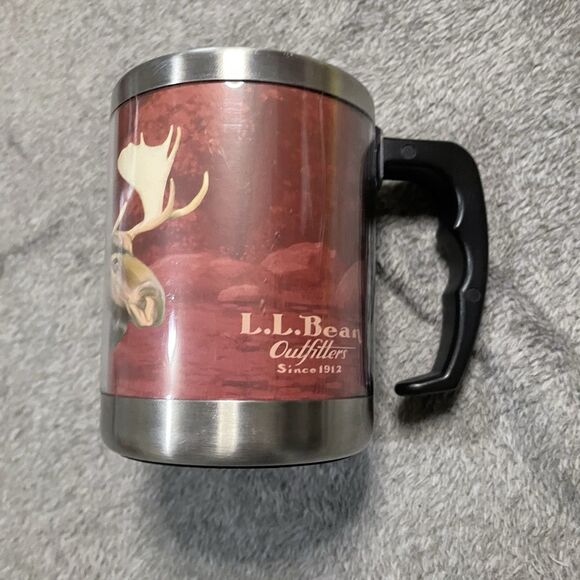 LL Bean Coffee Mug Tin Metal Cup Camping Outdoors Office Work Travel Moose - Picture 7 of 11